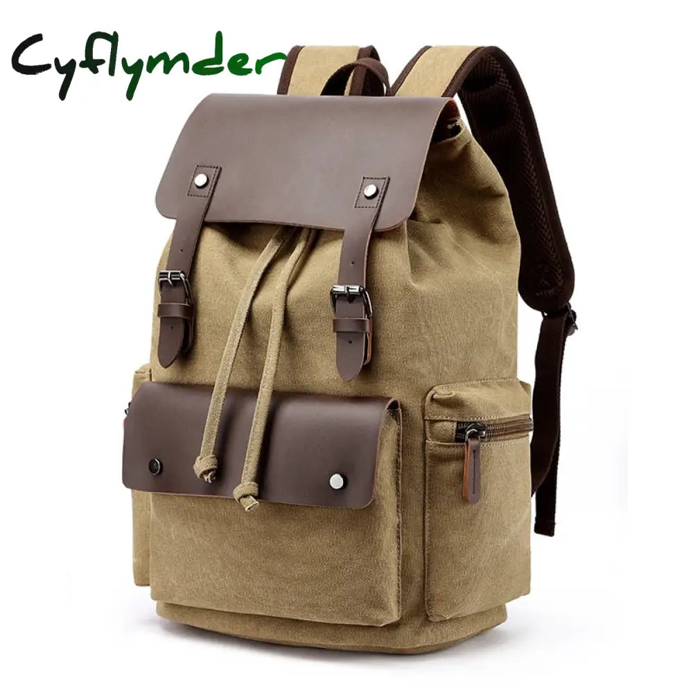 Cyflymder Fashion Canvas Backpack Bag Men Large Capacity Suit 17 Inch Laptop Drawstring Leather