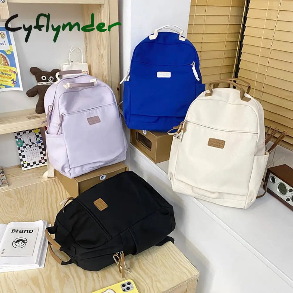 Cyflymder Fashion Canvas Backpack Women Large Capacity Schoolbag Solid Color Unisex Laptop Travel