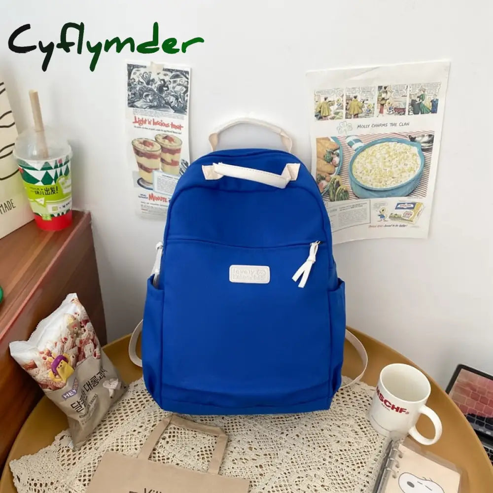 Cyflymder Fashion Canvas Backpack Women Large Capacity Schoolbag Solid Color Unisex Laptop Travel