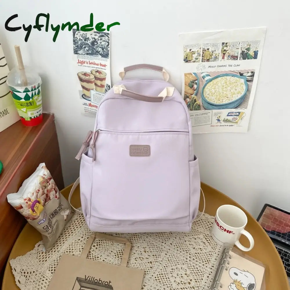 Cyflymder Fashion Canvas Backpack Women Large Capacity Schoolbag Solid Color Unisex Laptop Travel