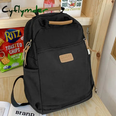 Cyflymder Fashion Canvas Backpack Women Large Capacity Schoolbag Solid Color Unisex Laptop Travel