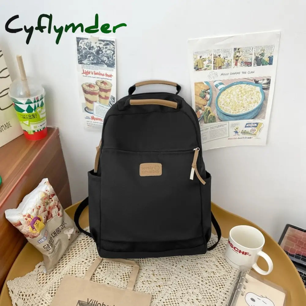 Cyflymder Fashion Canvas Backpack Women Large Capacity Schoolbag Solid Color Unisex Laptop Travel