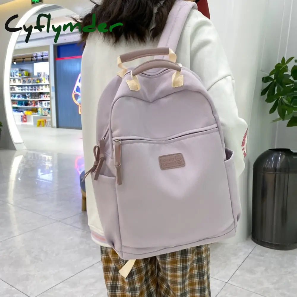 Cyflymder Fashion Canvas Backpack Women Large Capacity Schoolbag Solid Color Unisex Laptop Travel