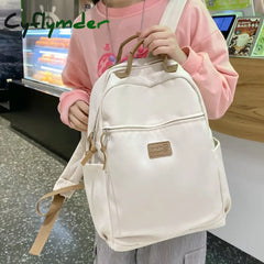 Cyflymder Fashion Canvas Backpack Women Large Capacity Schoolbag Solid Color Unisex Laptop Travel