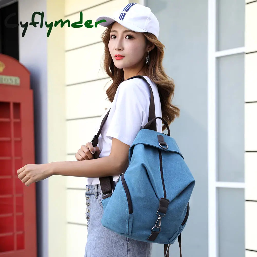 Cyflymder Fashion Canvas Female Backpack Multifuction Casual For Teenager Girls New Summer Women