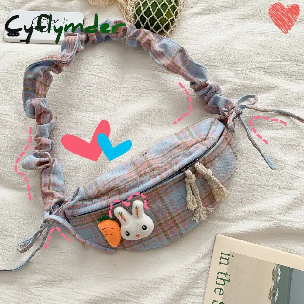 Cyflymder Fashion Casual Women’s Waist Bag Canvas Lattice Women Wild Simple Fresh And Lovely