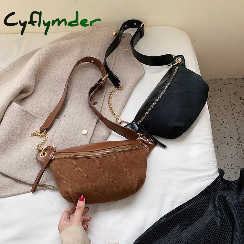 Cyflymder Fashion Chain Fanny Pack Banana Waist Bag New Brand Belt Women Pu Leather Chest Belly