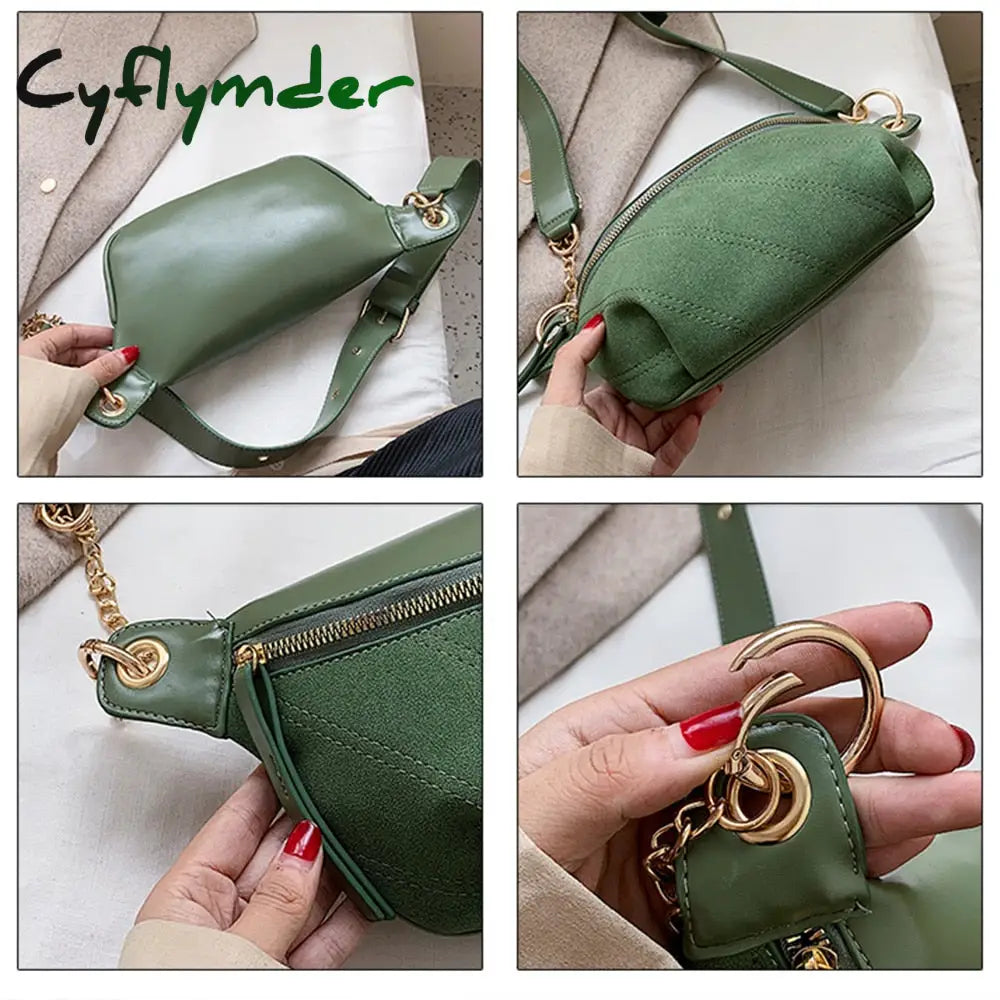 Cyflymder Fashion Chain Fanny Pack Banana Waist Bag New Brand Belt Women Pu Leather Chest Belly