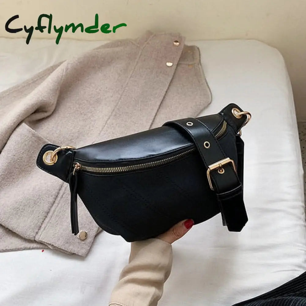 Cyflymder Fashion Chain Fanny Pack Banana Waist Bag New Brand Belt Women Pu Leather Chest Belly