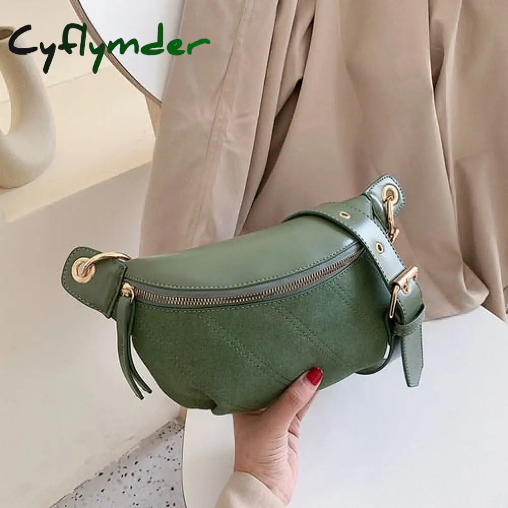 Cyflymder Fashion Chain Fanny Pack Banana Waist Bag New Brand Belt Women Pu Leather Chest Belly