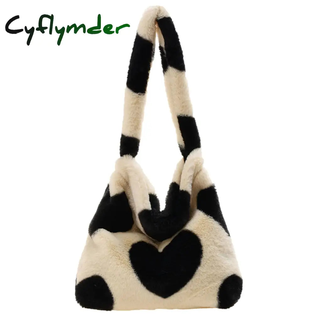 Cyflymder Fashion Checkered Print Shoulder Bag Autumn Winter Hit Color Ins Women Plush Handbag Tote