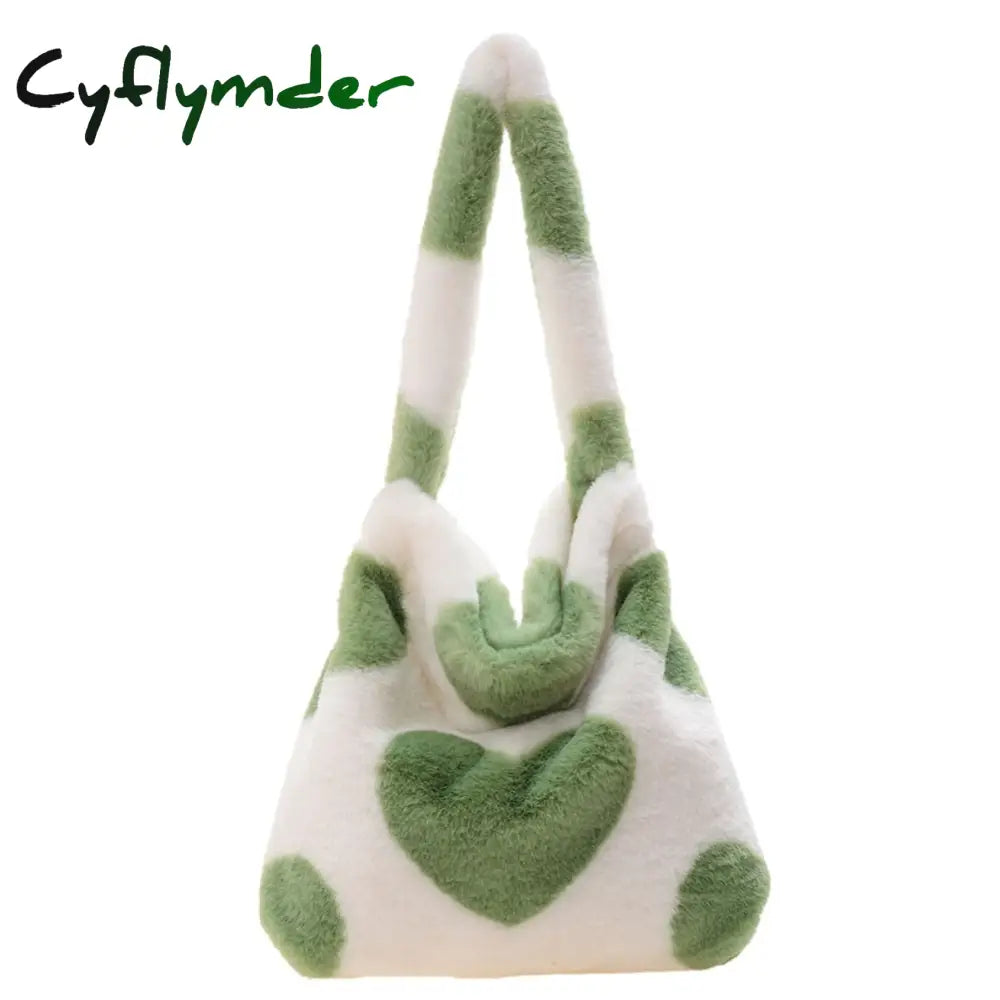 Cyflymder Fashion Checkered Print Shoulder Bag Autumn Winter Hit Color Ins Women Plush Handbag Tote