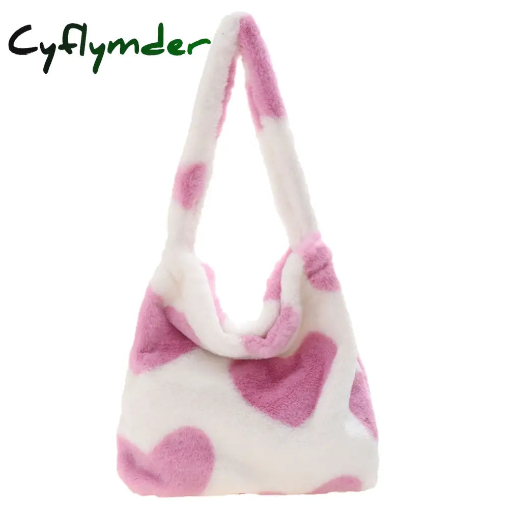 Cyflymder Fashion Checkered Print Shoulder Bag Autumn Winter Hit Color Ins Women Plush Handbag Tote