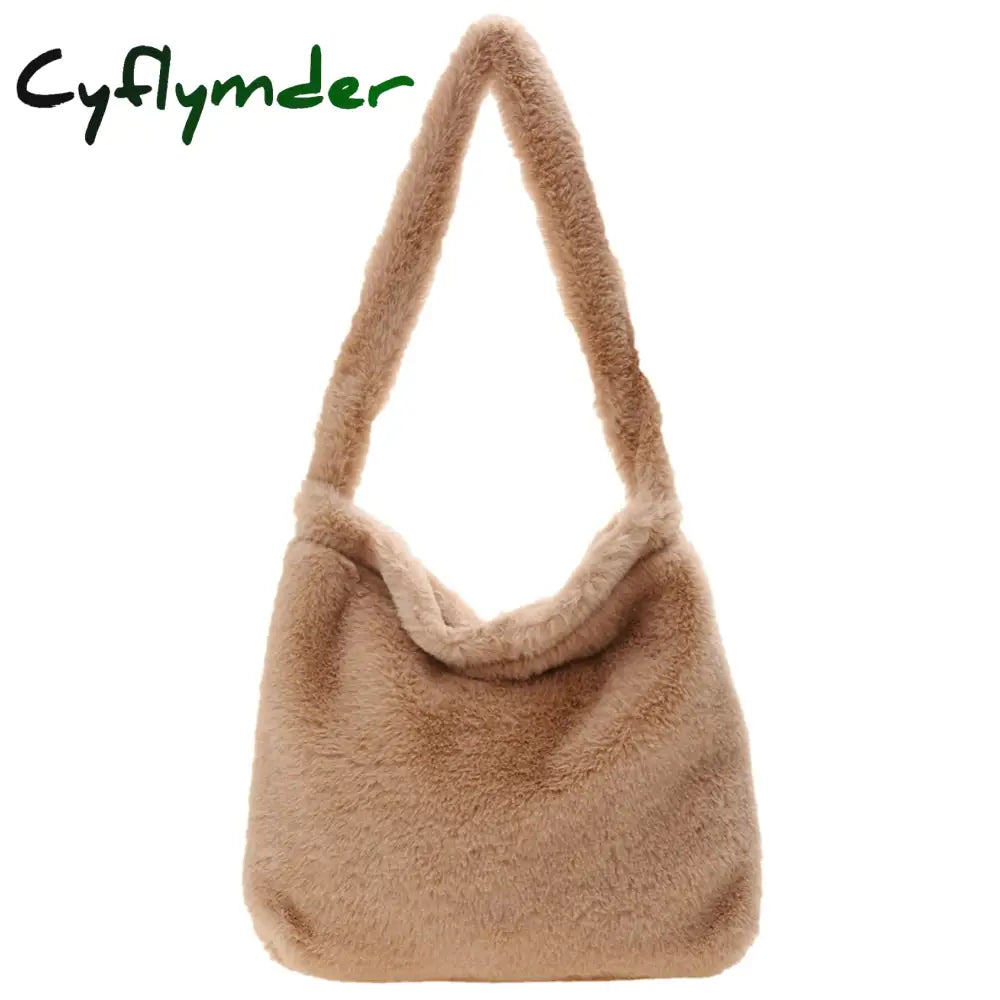 Cyflymder Fashion Checkered Print Shoulder Bag Autumn Winter Hit Color Ins Women Plush Handbag Tote