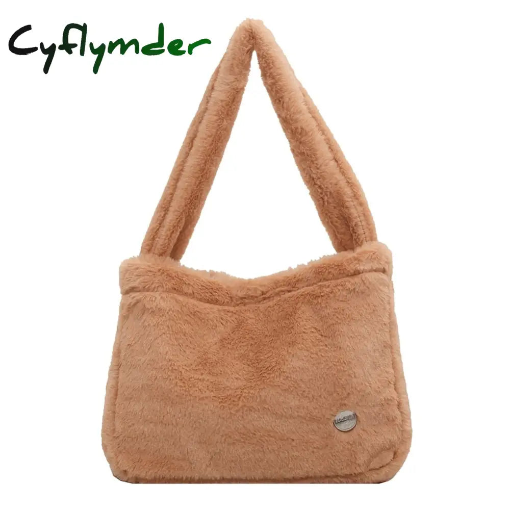 Cyflymder Fashion Checkered Print Shoulder Bag Autumn Winter Hit Color Ins Women Plush Handbag Tote