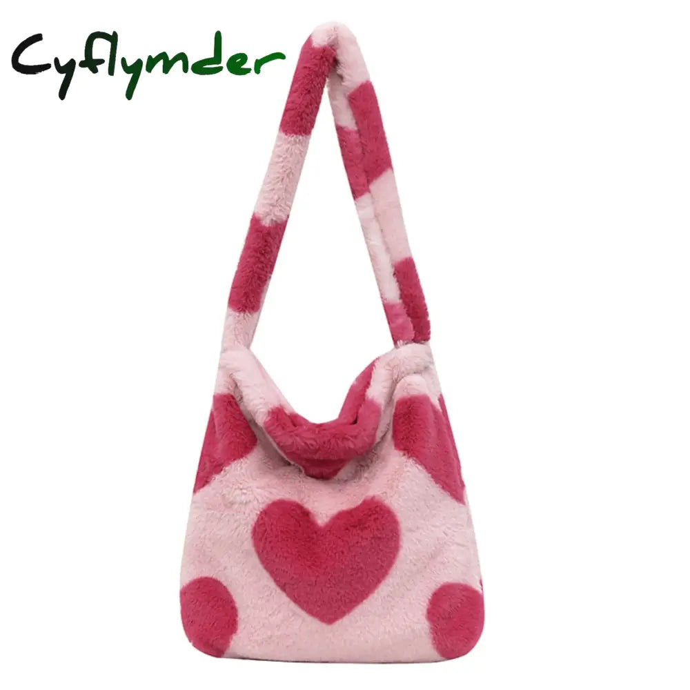 Cyflymder Fashion Checkered Print Shoulder Bag Autumn Winter Hit Color Ins Women Plush Handbag Tote