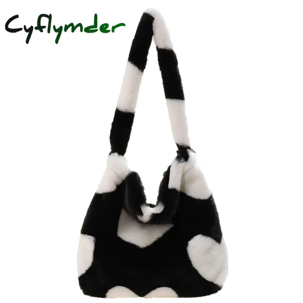 Cyflymder Fashion Checkered Print Shoulder Bag Autumn Winter Hit Color Ins Women Plush Handbag Tote