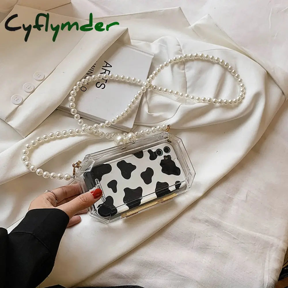 Cyflymder Fashion Clear Acrylic Box Clutch Purse Women Transparent Handbag Plastic Barrel Shaped