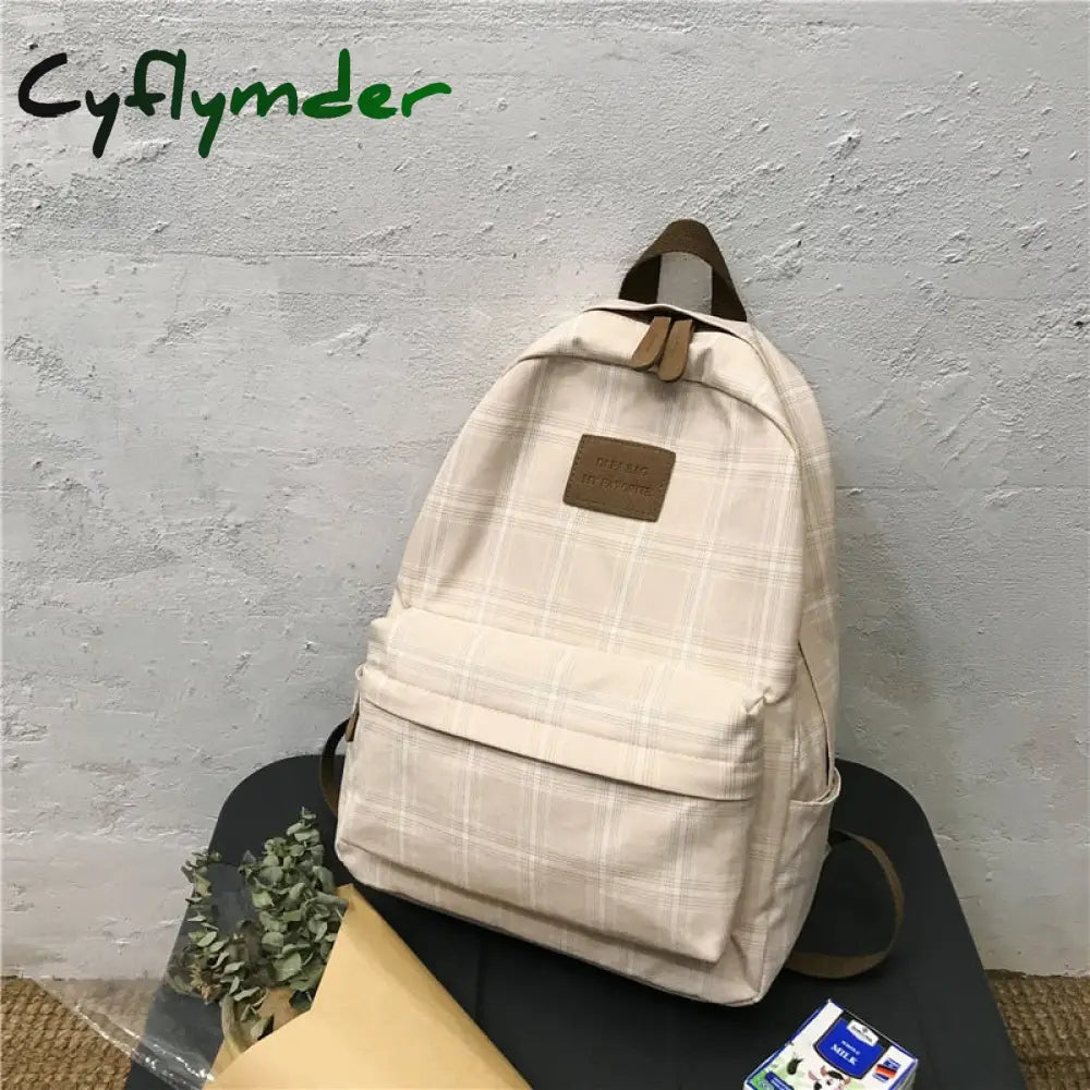 Cyflymder Fashion College School Bag Casual New Simple Women Backpack Plaid Book Packbags For
