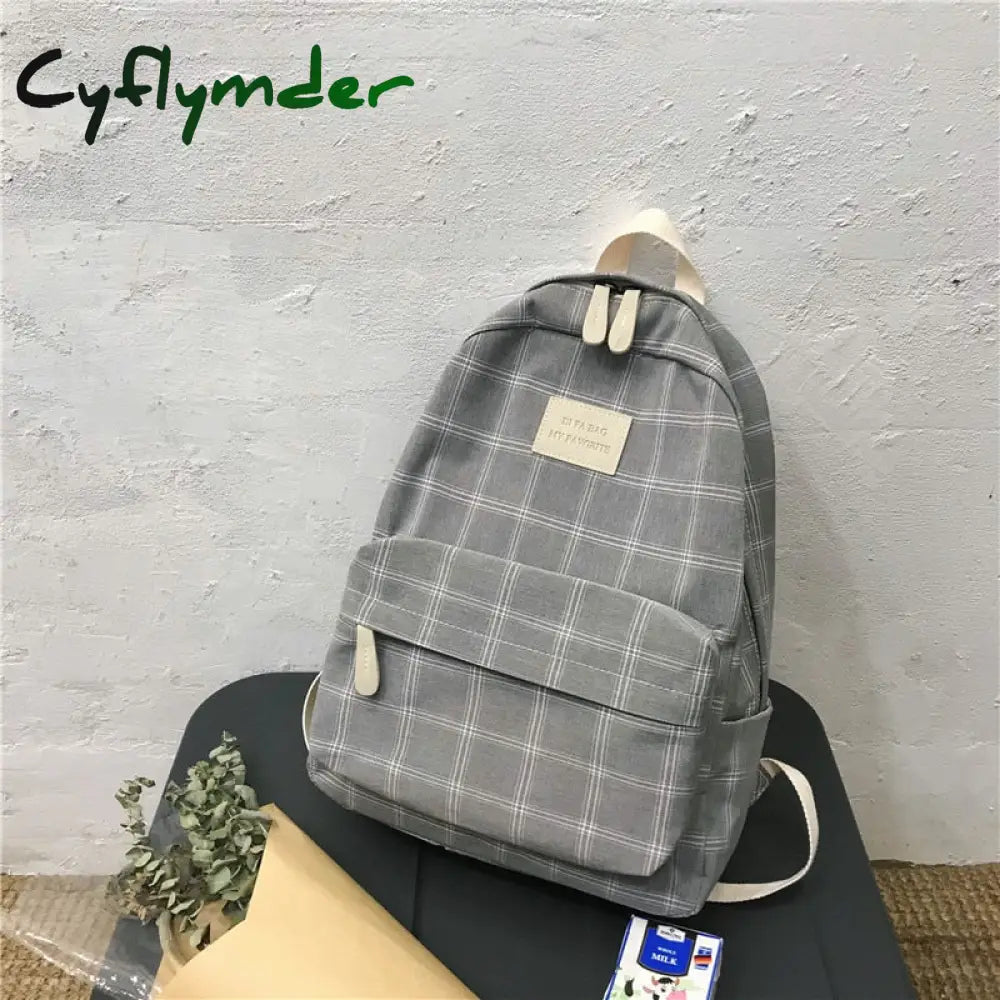 Cyflymder Fashion College School Bag Casual New Simple Women Backpack Plaid Book Packbags For