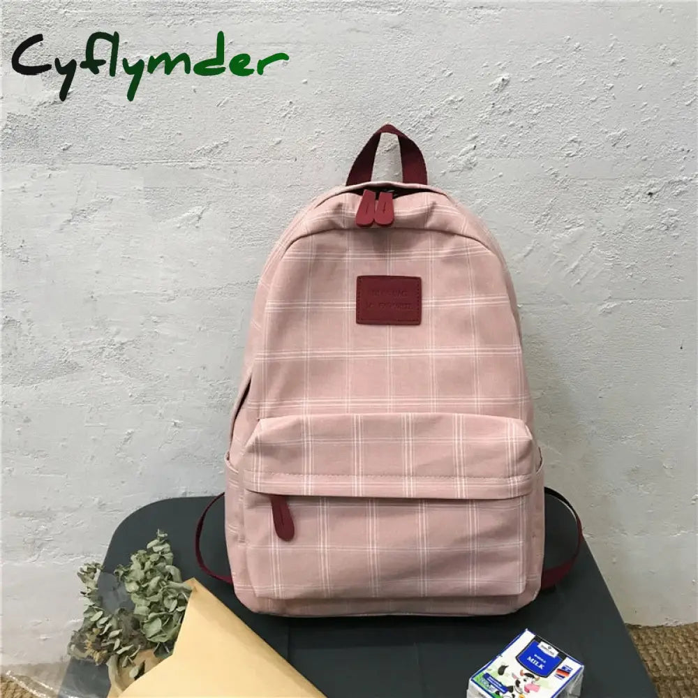 Cyflymder Fashion College School Bag Casual New Simple Women Backpack Plaid Book Packbags For