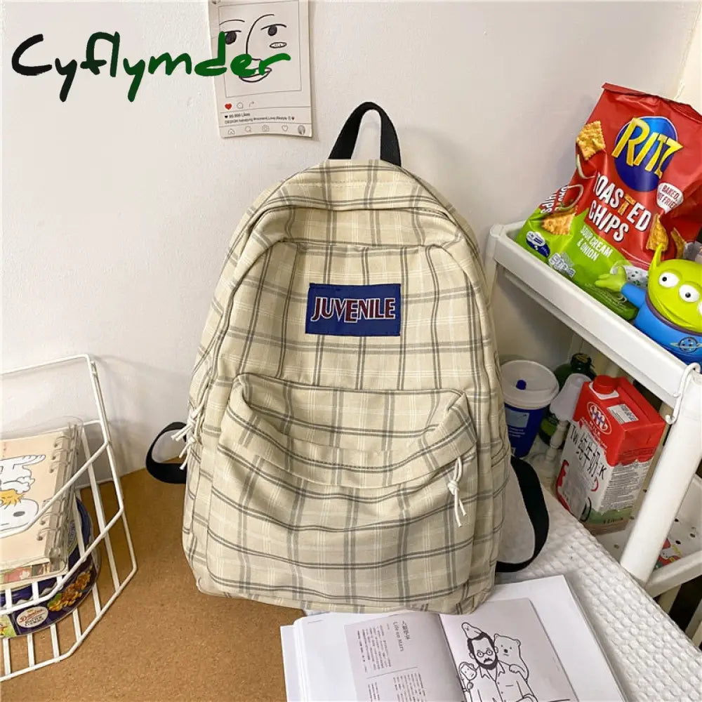 Cyflymder Fashion College School Bag Casual New Simple Women Backpack Plaid Book Packbags For