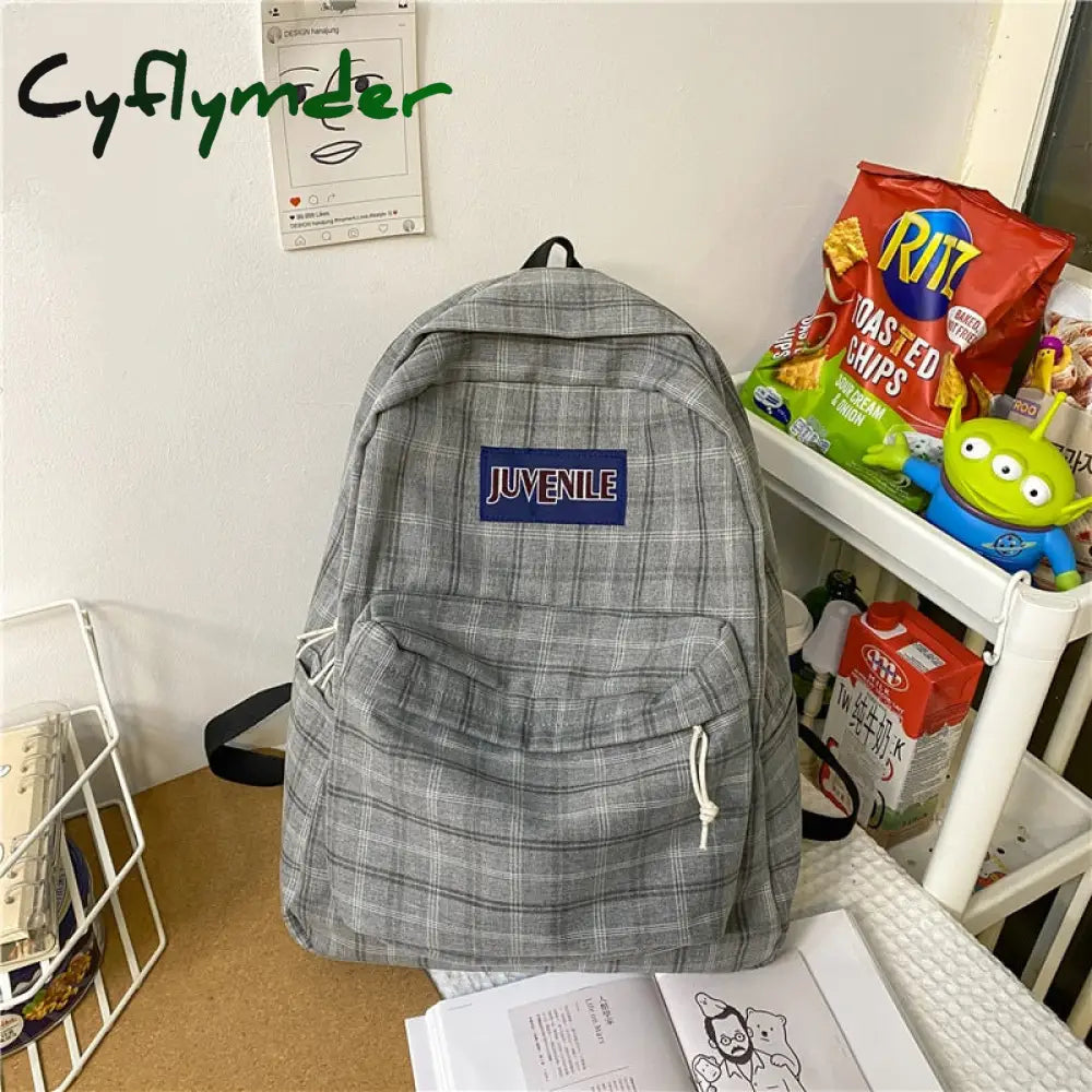 Cyflymder Fashion College School Bag Casual New Simple Women Backpack Plaid Book Packbags For