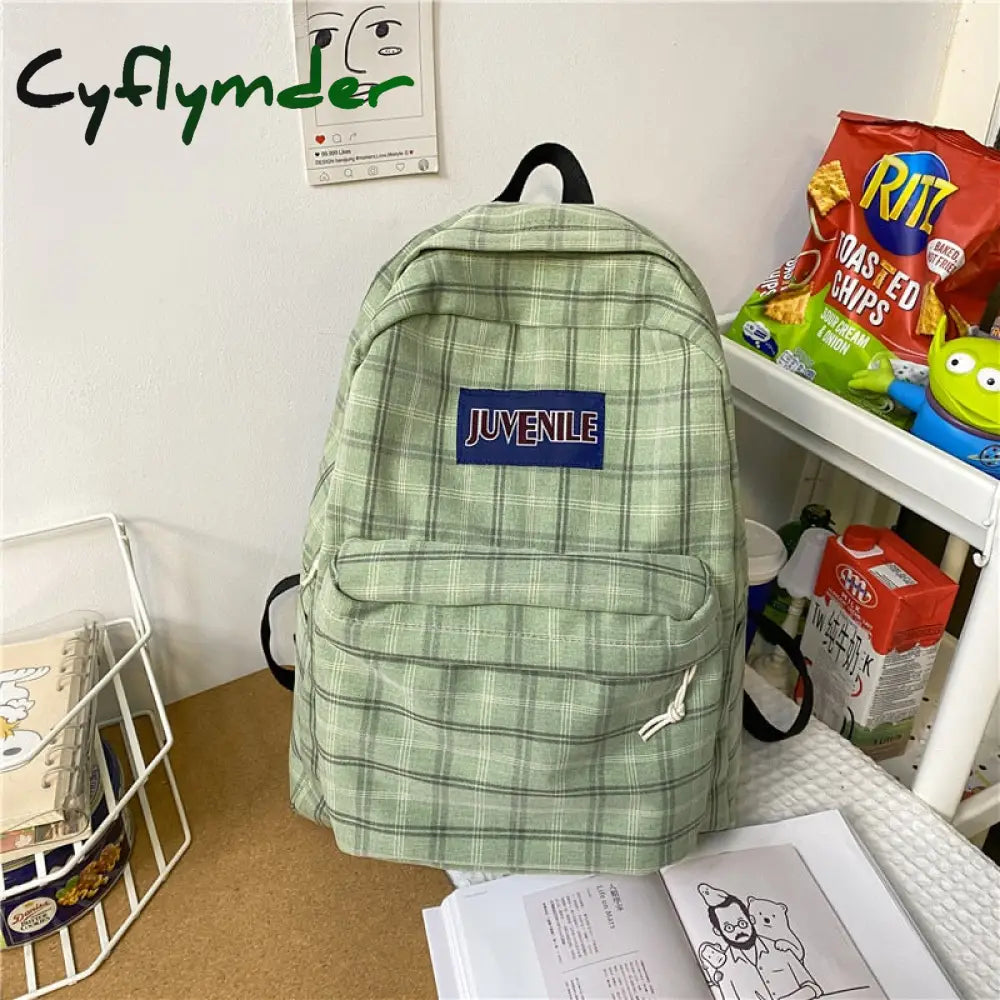 Cyflymder Fashion College School Bag Casual New Simple Women Backpack Plaid Book Packbags For