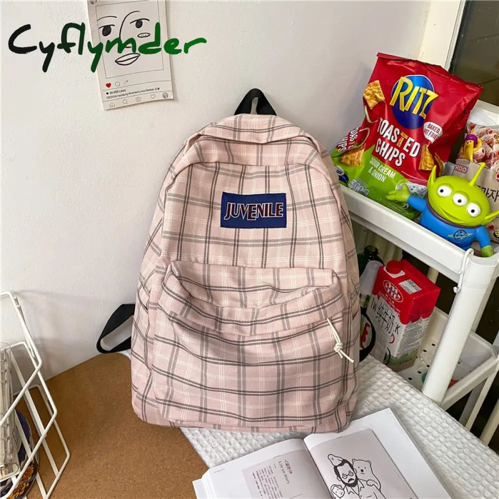 Cyflymder Fashion College School Bag Casual New Simple Women Backpack Plaid Book Packbags For