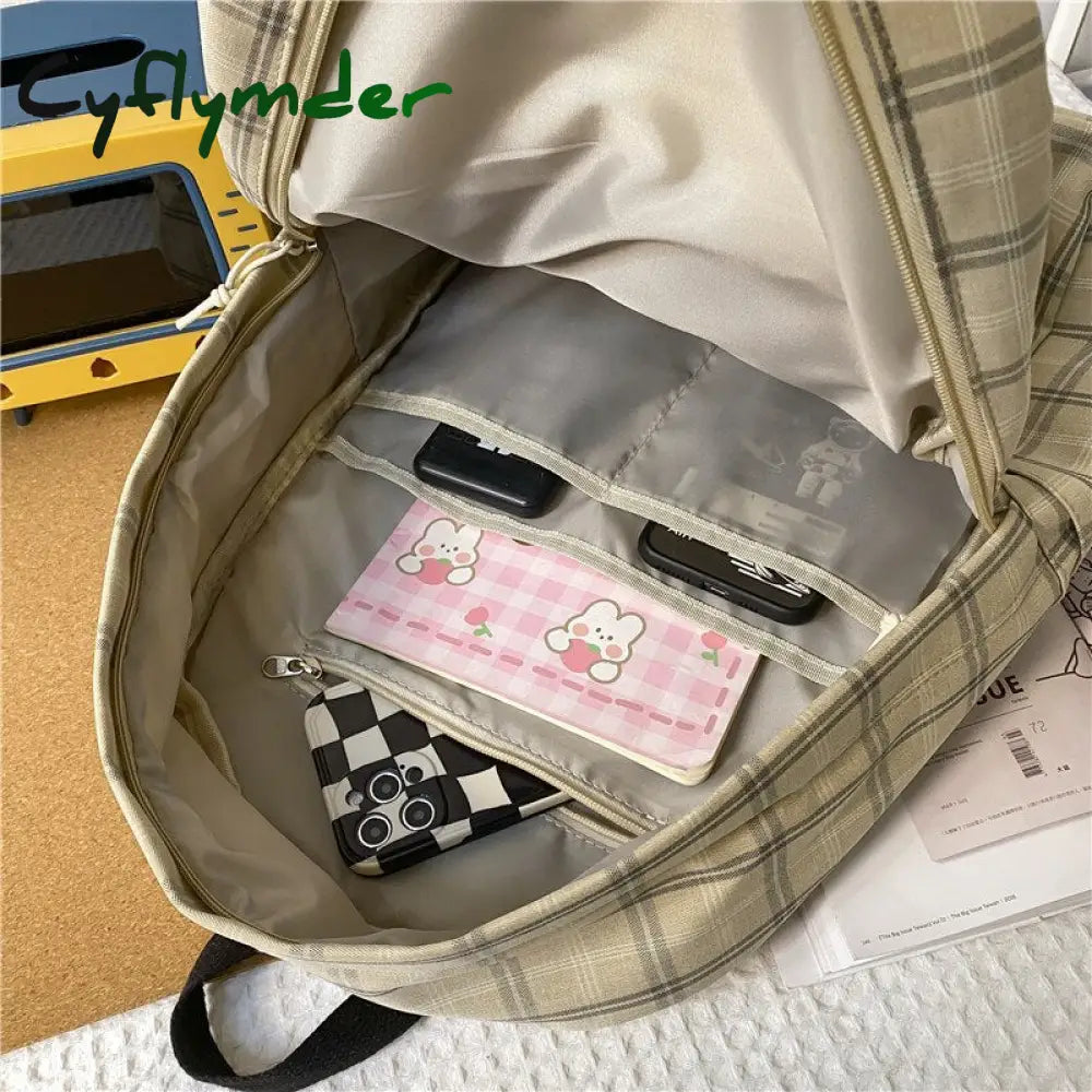 Cyflymder Fashion College School Bag Casual New Simple Women Backpack Plaid Book Packbags For