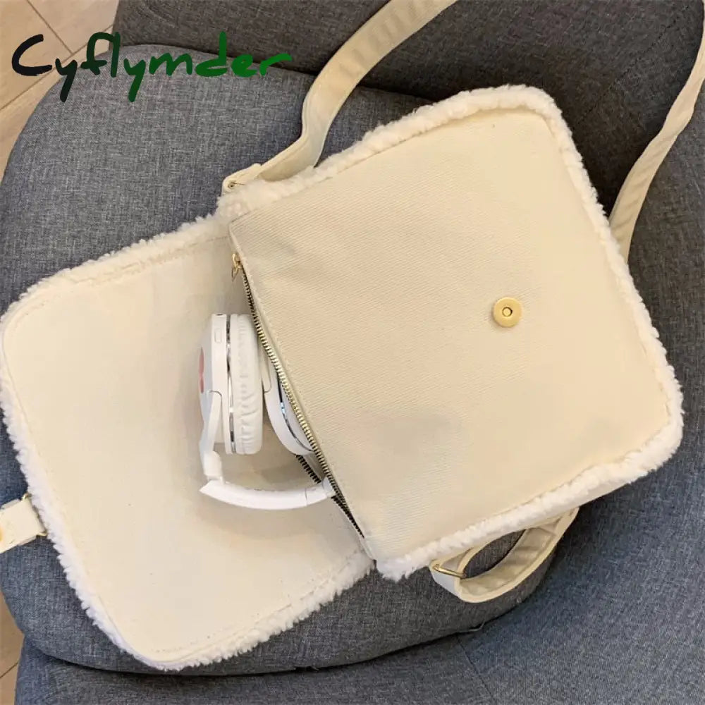 Cyflymder Fashion Corduroy Women Purse Shoulder Bags Solid Color Ladies Winter Furry Crossbody