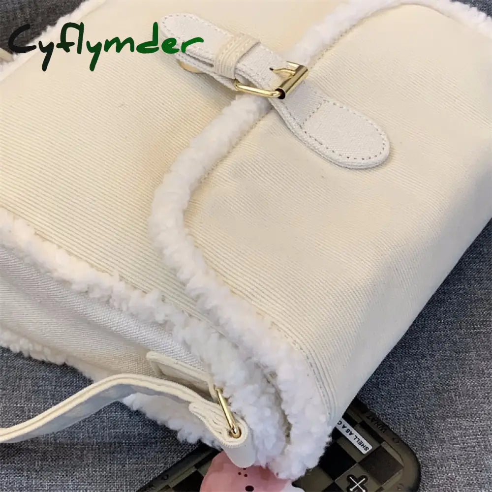 Cyflymder Fashion Corduroy Women Purse Shoulder Bags Solid Color Ladies Winter Furry Crossbody