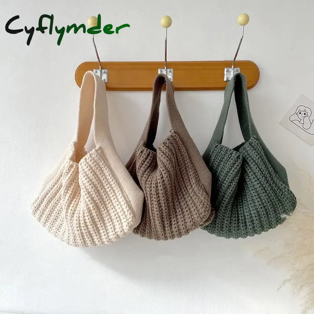 Cyflymder Fashion Crochet Handbag Soft Slouchy Hobo Bag Korean Style Vintage Retro Chic Square