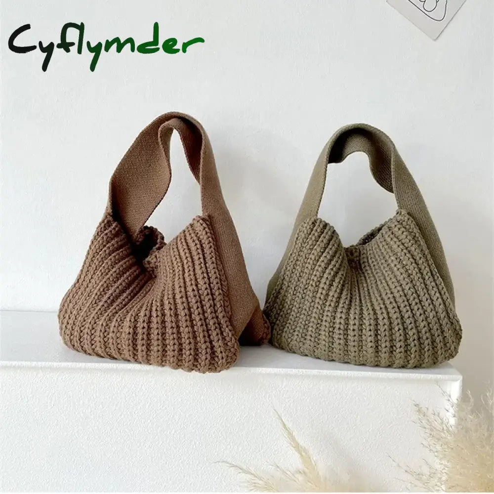 Cyflymder Fashion Crochet Handbag Soft Slouchy Hobo Bag Korean Style Vintage Retro Chic Square