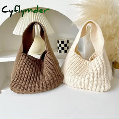 Cyflymder Fashion Crochet Handbag Soft Slouchy Hobo Bag Korean Style Vintage Retro Chic Square