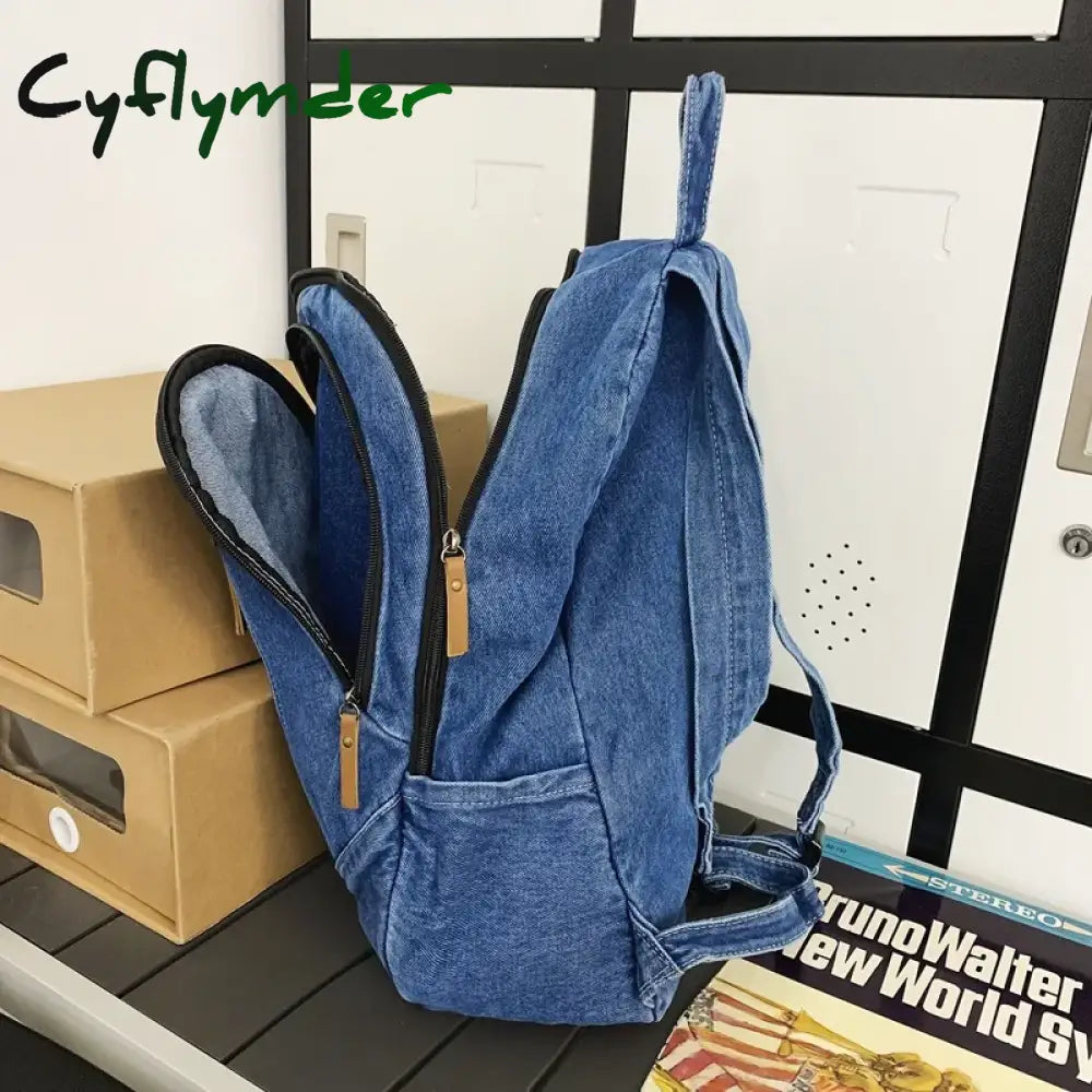Cyflymder Fashion Denim Women’s Backpack Simple Small Feminina Travel Casual Large Capacity