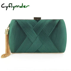 Cyflymder Fashion Design Metal Tassel Women Clutch Bag Knitting Pattern Evening Chain Handbag