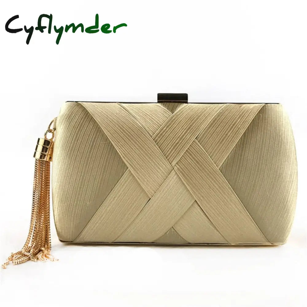 Cyflymder Fashion Design Metal Tassel Women Clutch Bag Knitting Pattern Evening Chain Handbag