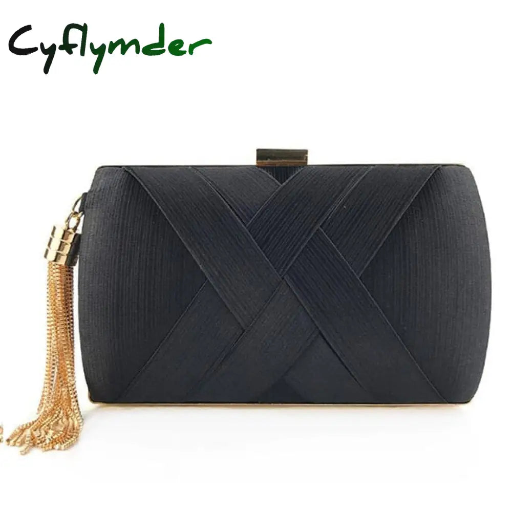 Cyflymder Fashion Design Metal Tassel Women Clutch Bag Knitting Pattern Evening Chain Handbag