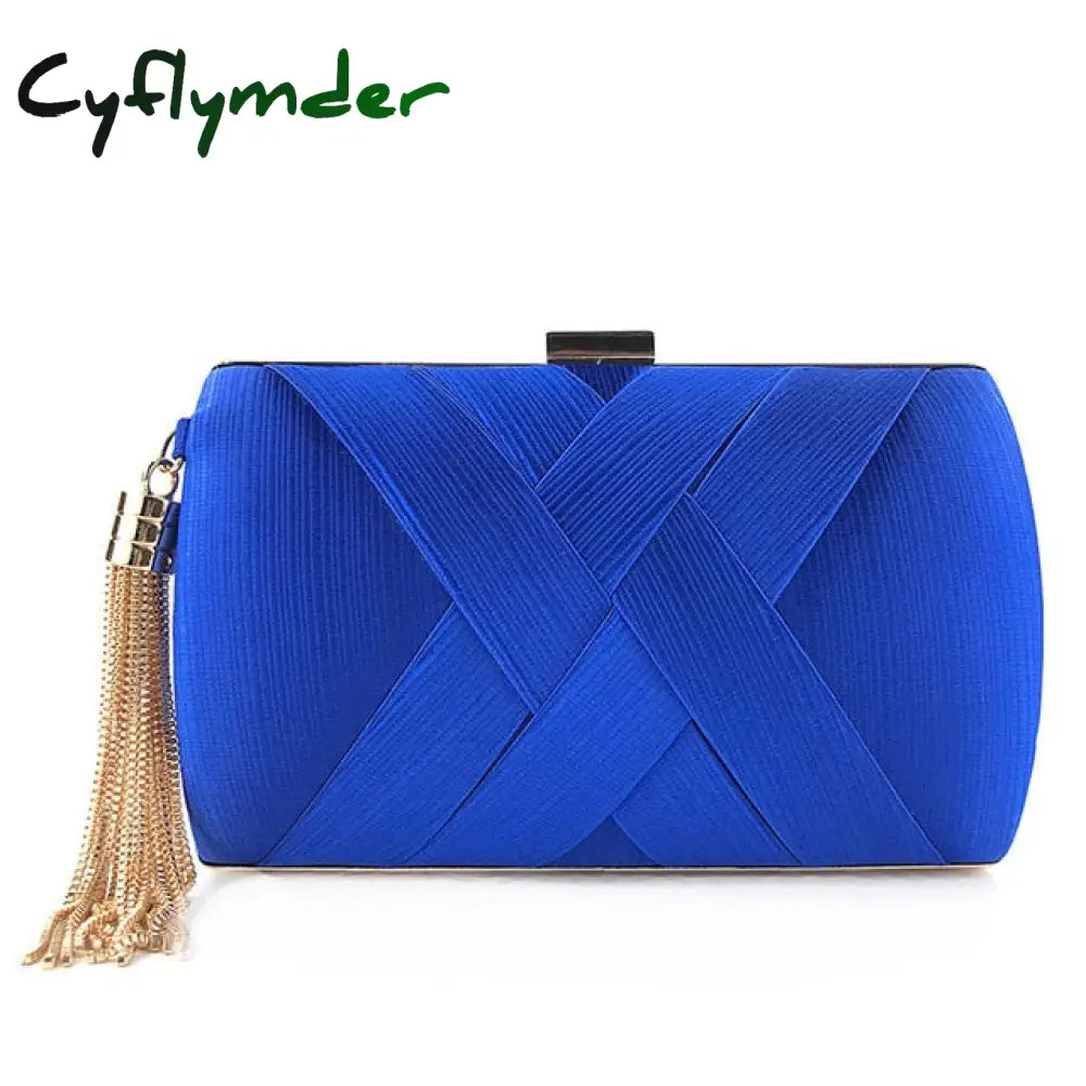 Cyflymder Fashion Design Metal Tassel Women Clutch Bag Knitting Pattern Evening Chain Handbag