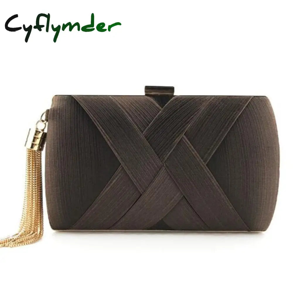 Cyflymder Fashion Design Metal Tassel Women Clutch Bag Knitting Pattern Evening Chain Handbag