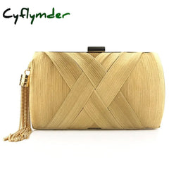 Cyflymder Fashion Design Metal Tassel Women Clutch Bag Knitting Pattern Evening Chain Handbag