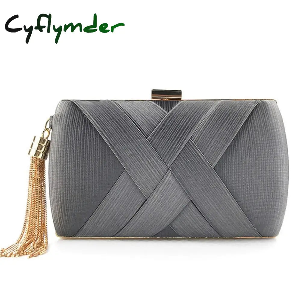 Cyflymder Fashion Design Metal Tassel Women Clutch Bag Knitting Pattern Evening Chain Handbag