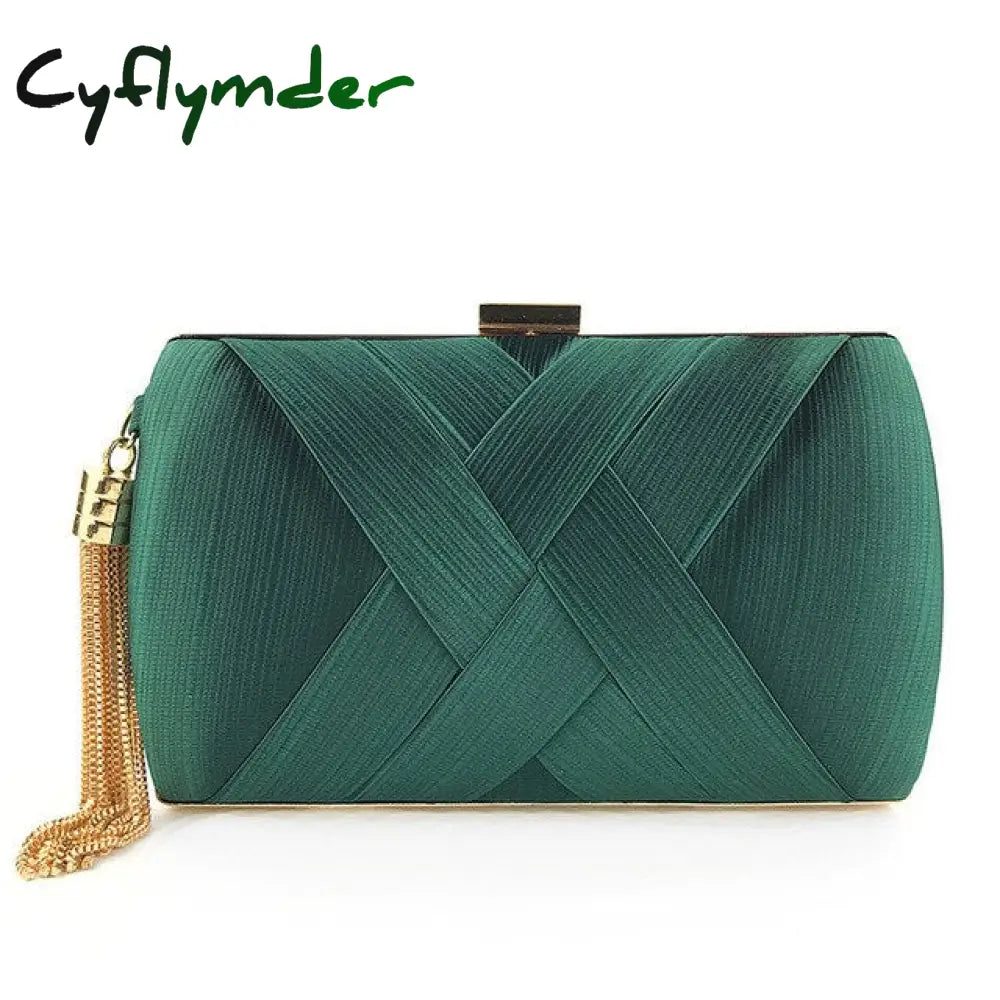 Cyflymder Fashion Design Metal Tassel Women Clutch Bag Knitting Pattern Evening Chain Handbag