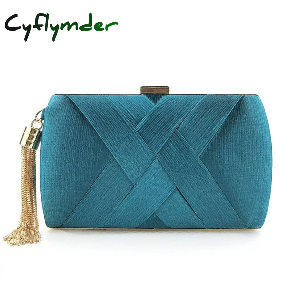 Cyflymder Fashion Design Metal Tassel Women Clutch Bag Knitting Pattern Evening Chain Handbag