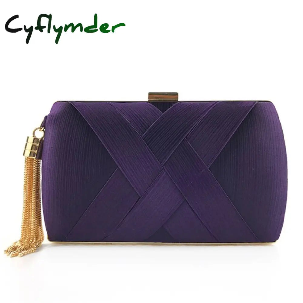 Cyflymder Fashion Design Metal Tassel Women Clutch Bag Knitting Pattern Evening Chain Handbag