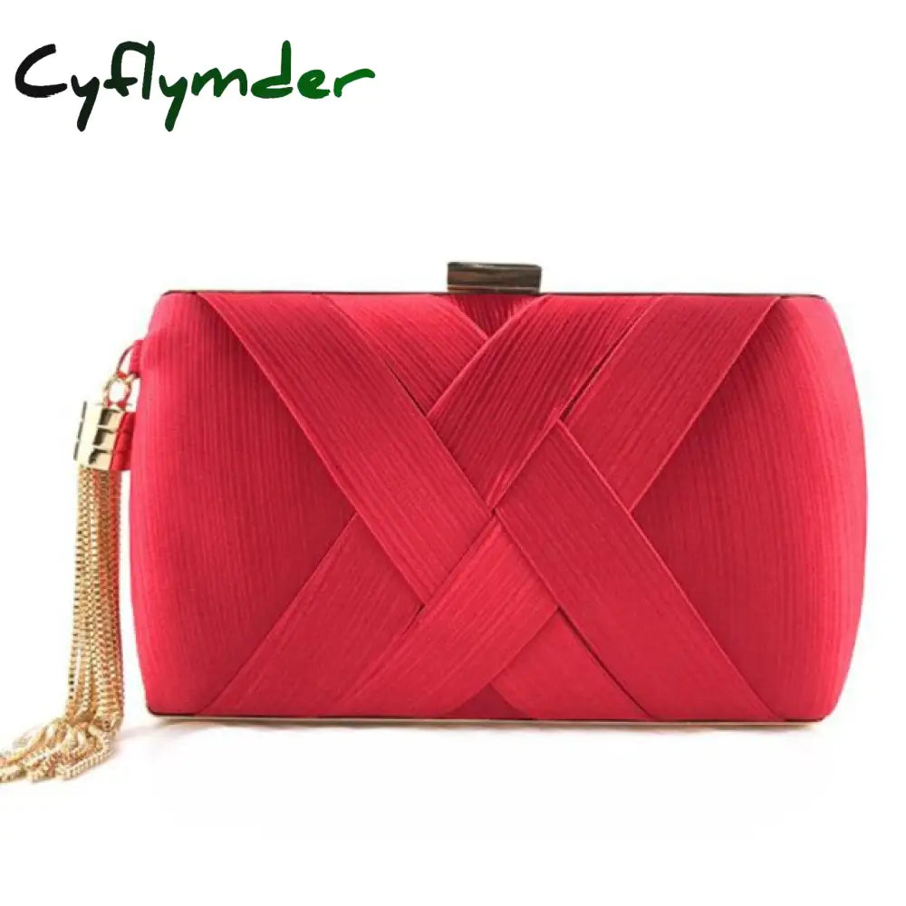 Cyflymder Fashion Design Metal Tassel Women Clutch Bag Knitting Pattern Evening Chain Handbag