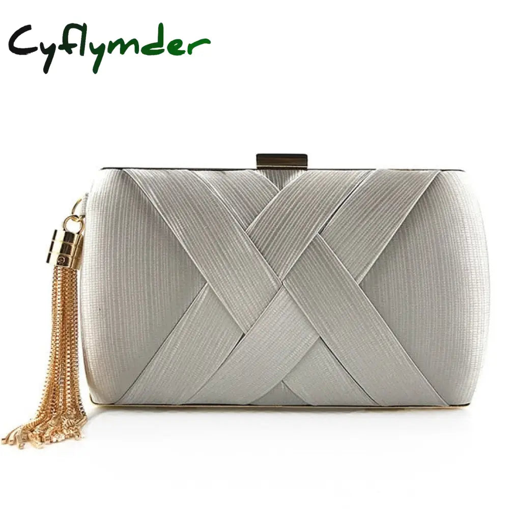 Cyflymder Fashion Design Metal Tassel Women Clutch Bag Knitting Pattern Evening Chain Handbag