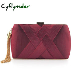 Cyflymder Fashion Design Metal Tassel Women Clutch Bag Knitting Pattern Evening Chain Handbag