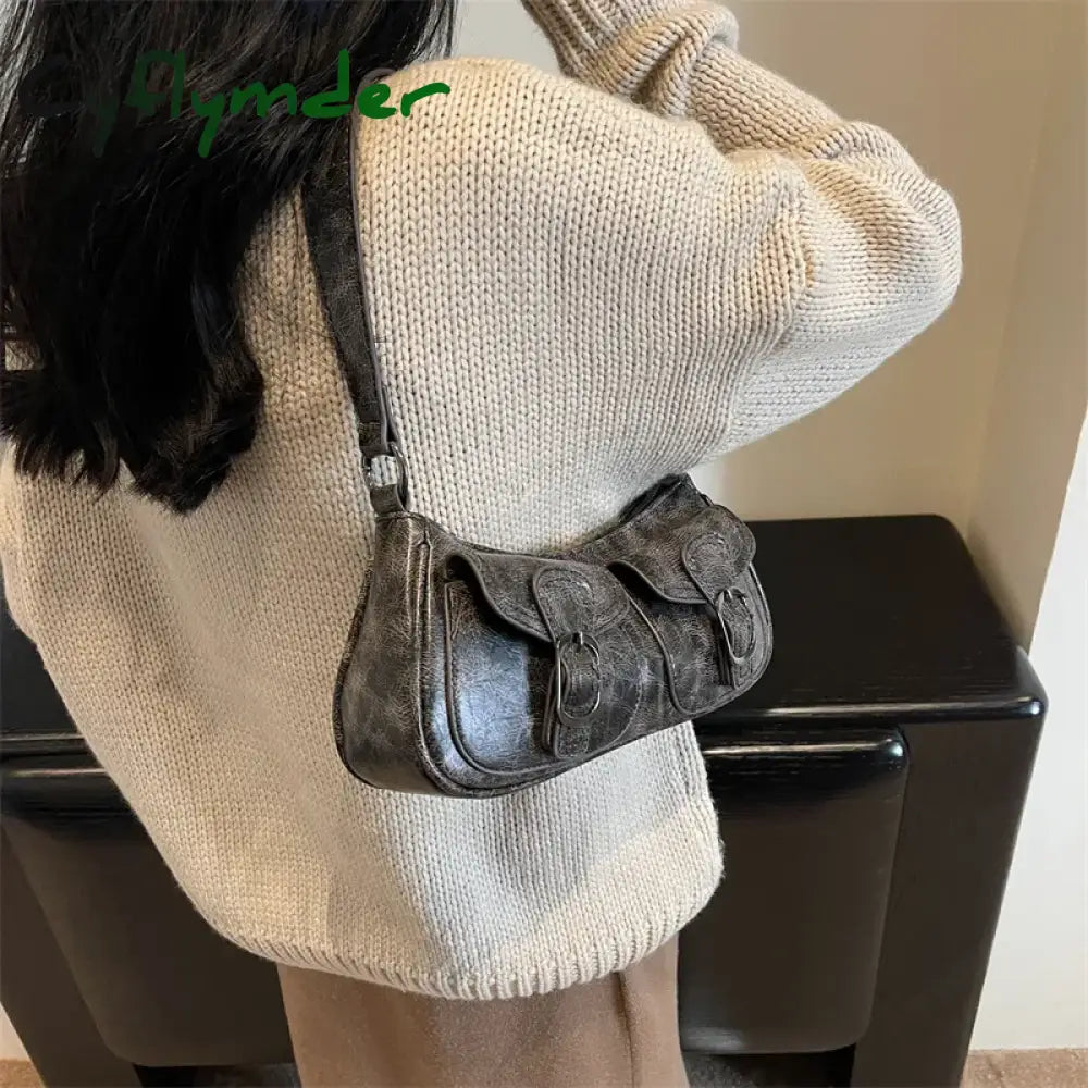 Cyflymder Fashion Double pockets Design PU Leather Shoulder Bag for Women Tend Female Crossbody Bag Underarm Bags